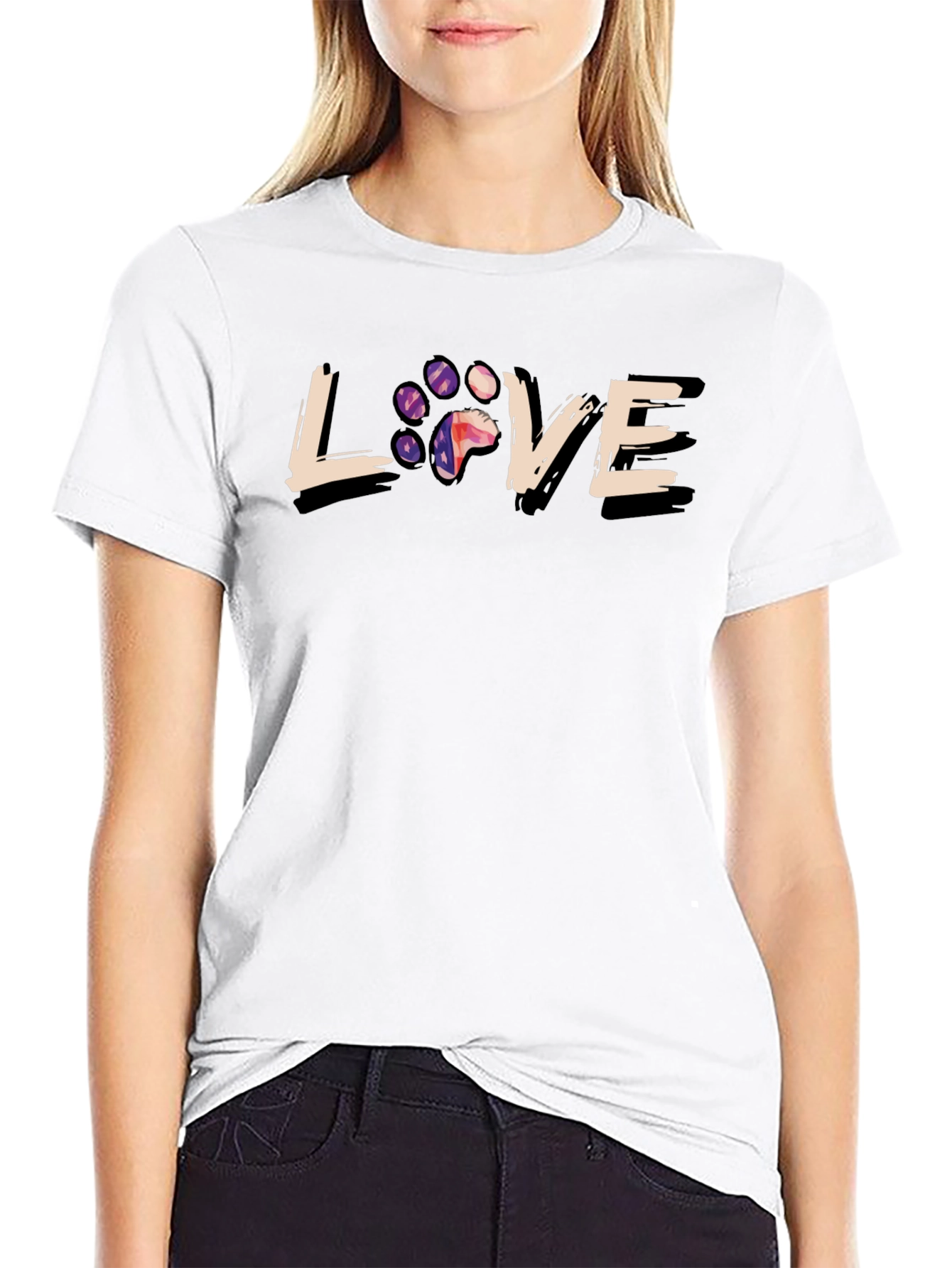 Love Paw Print Graphic T-Shirt - Black