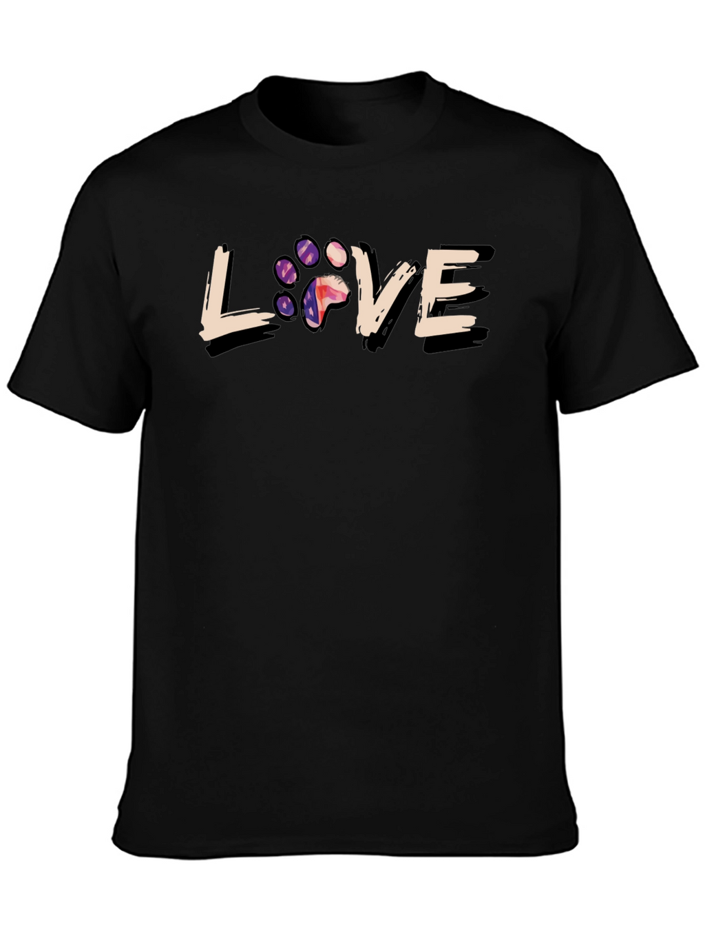 Love Paw Print Graphic T-Shirt - Black