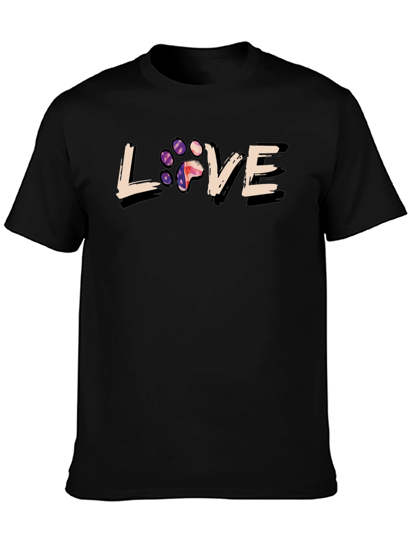 Love Paw Print Graphic T-Shirt - Black