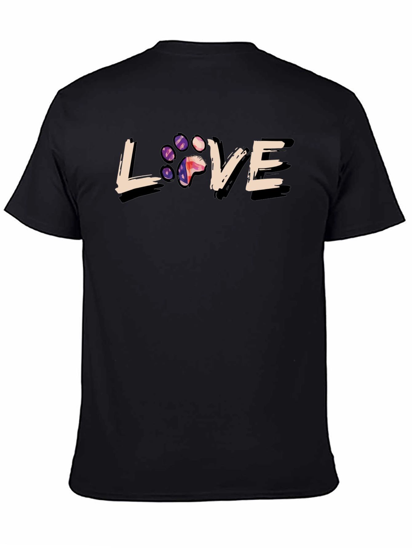 Love Paw Print Graphic T-Shirt - Black