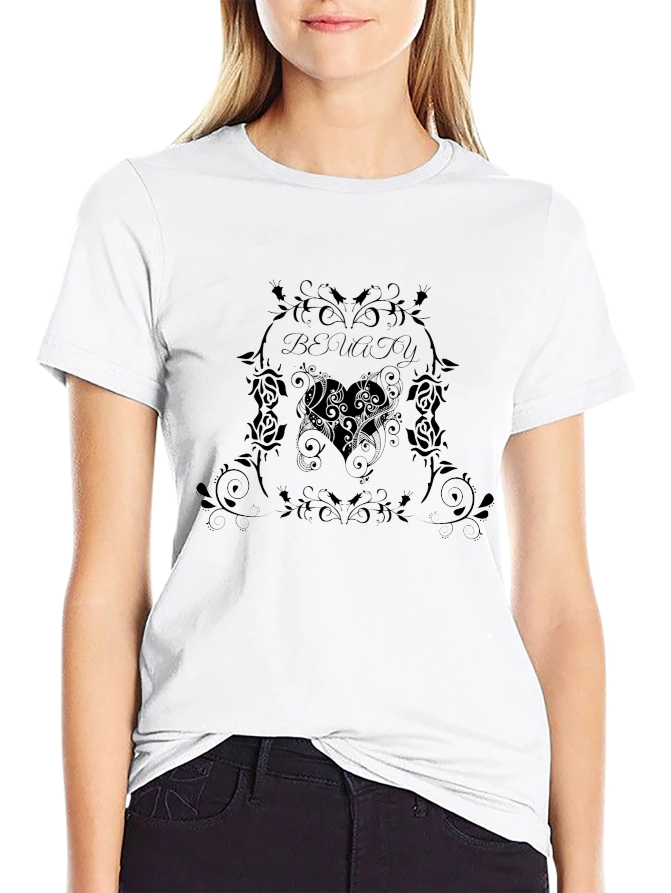 Mens Black Graphic Tee - Beauty Heart Design