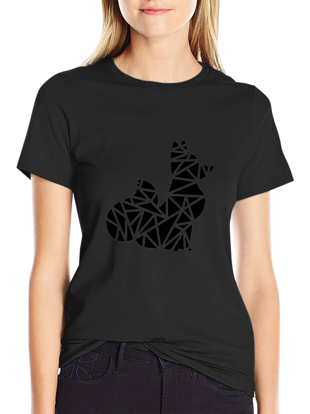 Geometric Fox Black T-Shirt