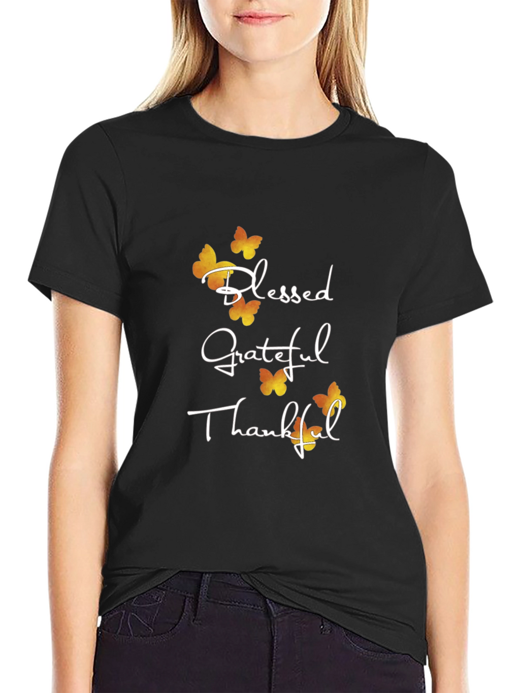 Blessed Grateful Thankful Butterfly Graphic T-Shirt