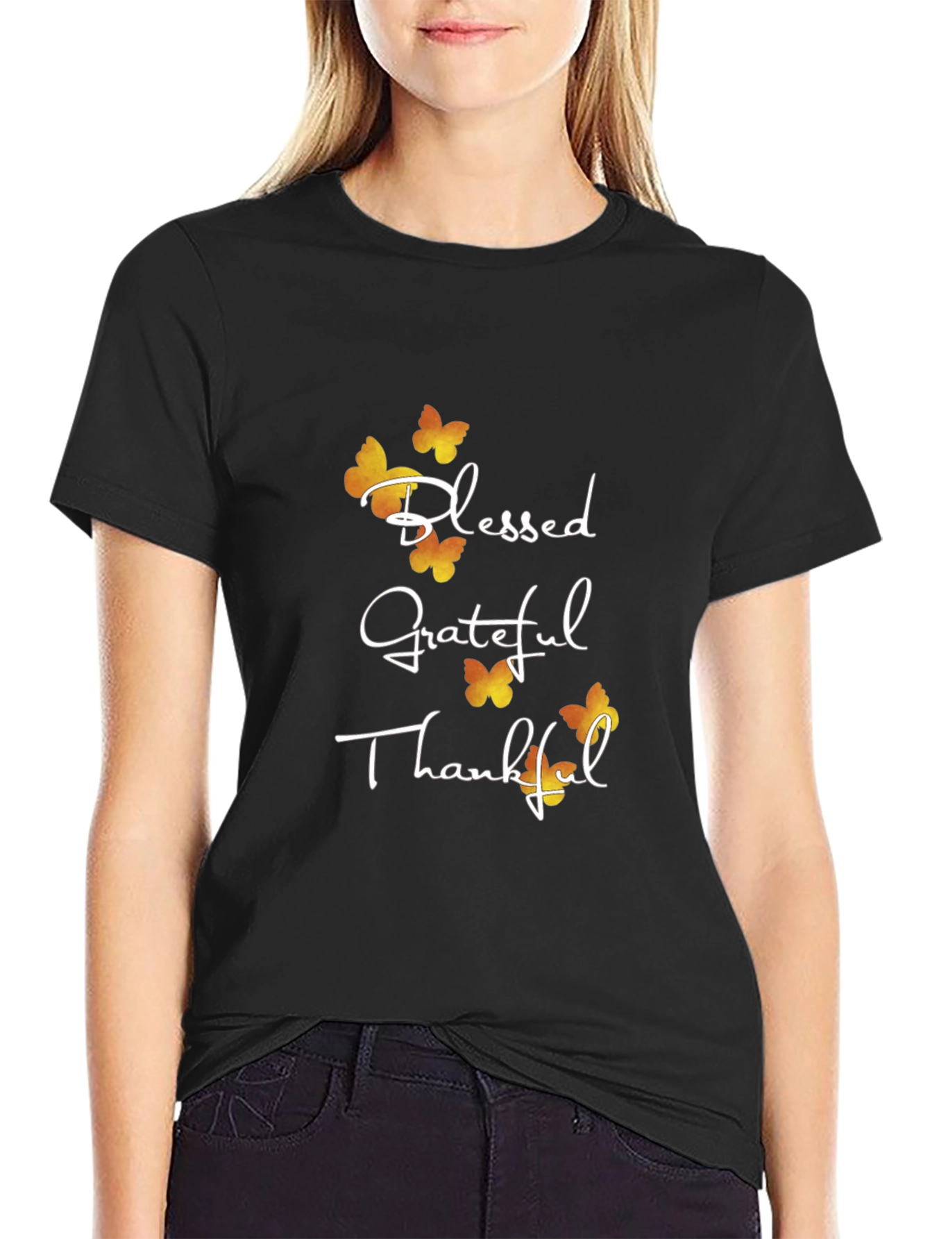 Blessed Grateful Thankful Butterfly Graphic T-Shirt