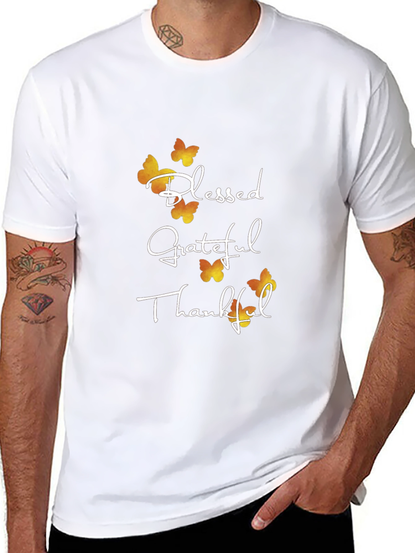 Blessed Grateful Thankful Butterfly Graphic T-Shirt