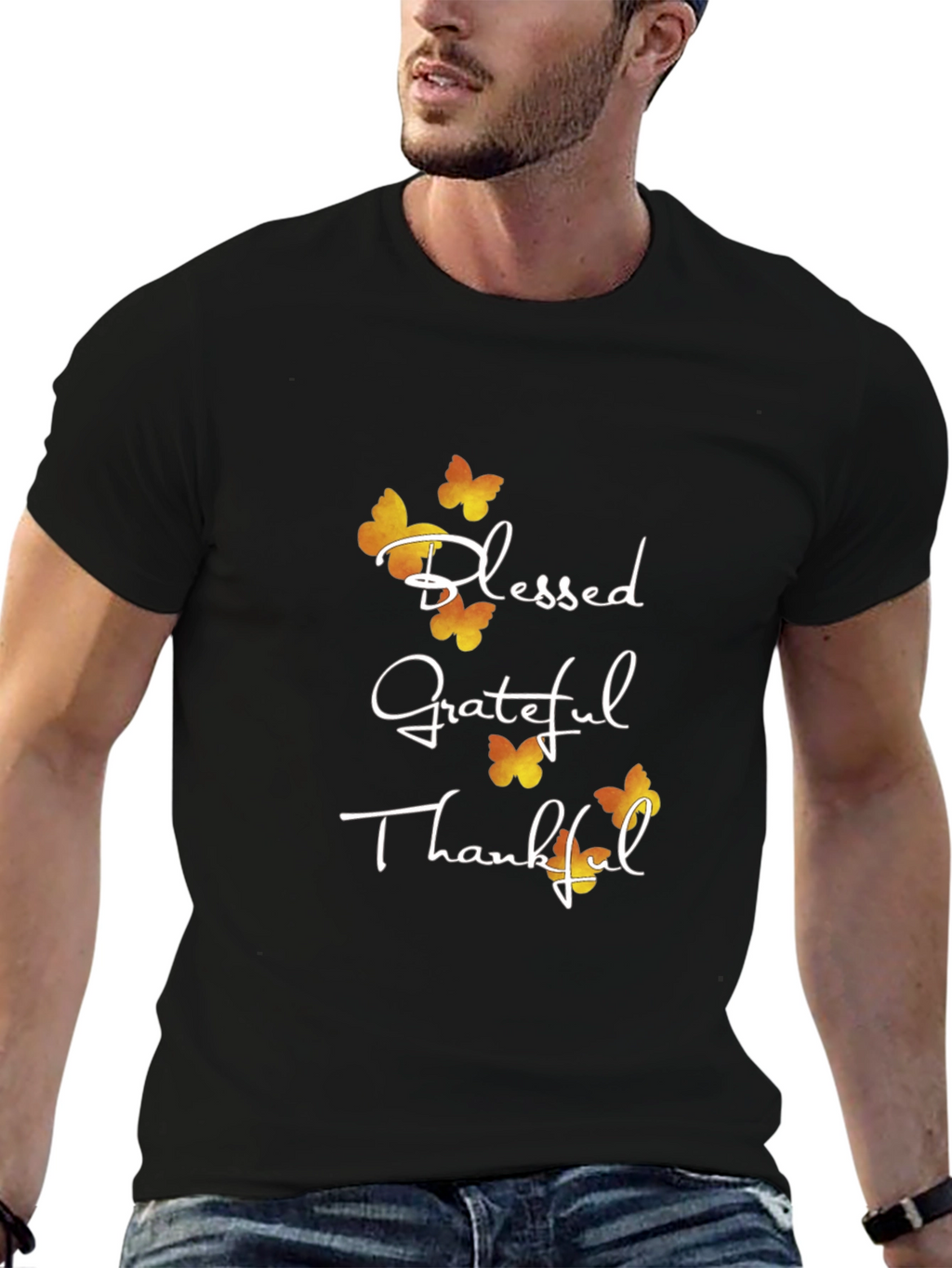 Blessed Grateful Thankful Butterfly Graphic T-Shirt