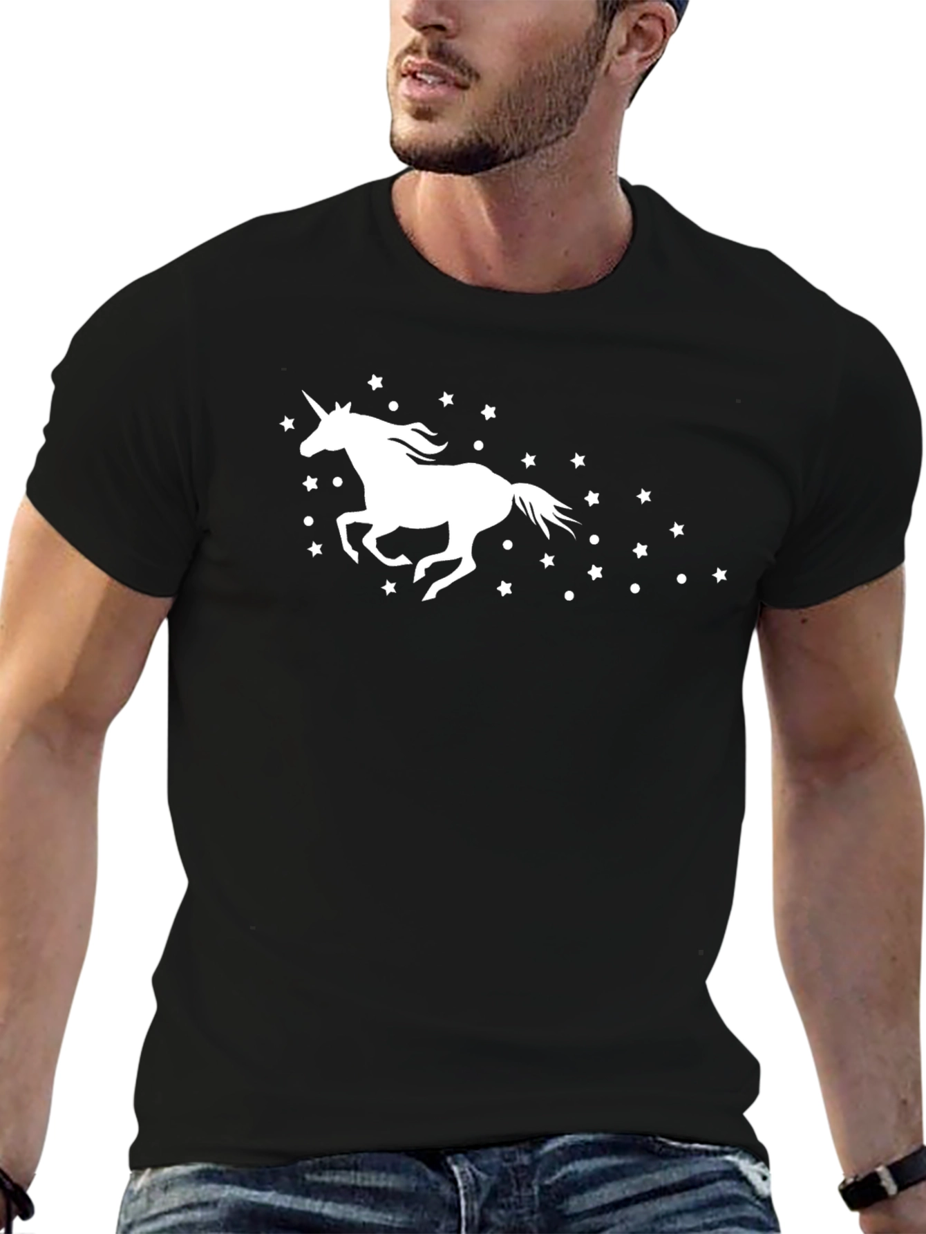 Black Unicorn Star Graphic Tee - Stylish Casual Wear