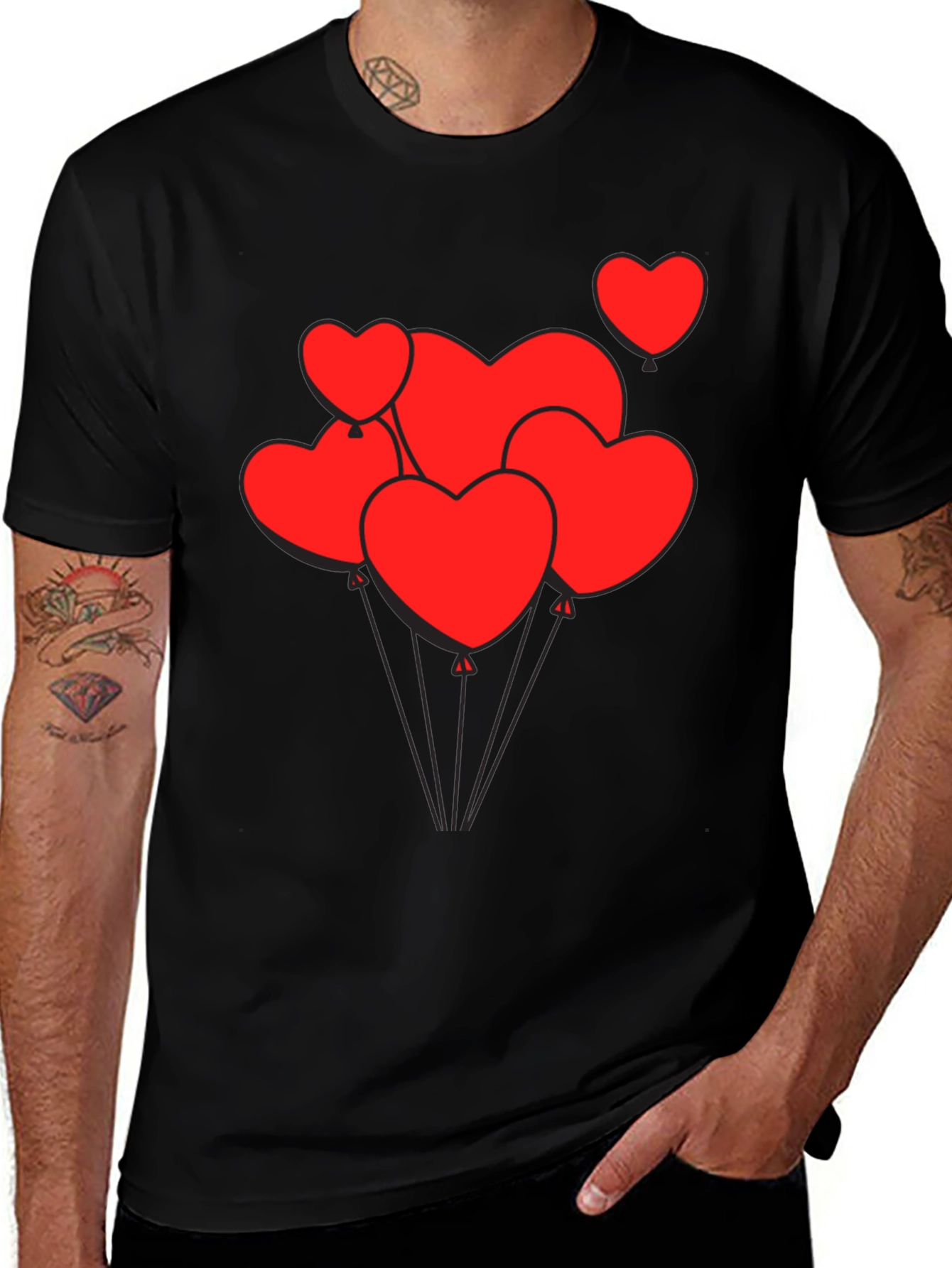 Heart Balloon Graphic Tee - Black