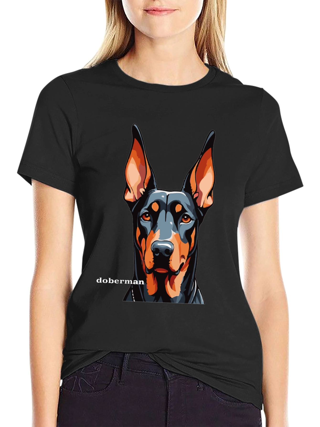 Doberman Dog Graphic Black T-Shirt - Canine Lover Tee