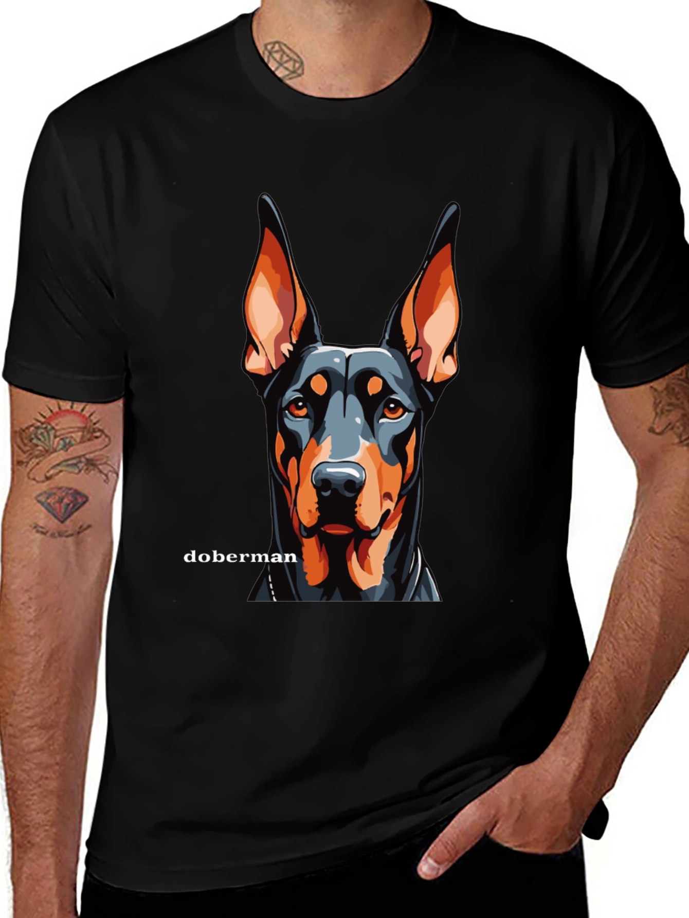 Doberman Dog Graphic Black T-Shirt - Canine Lover Tee
