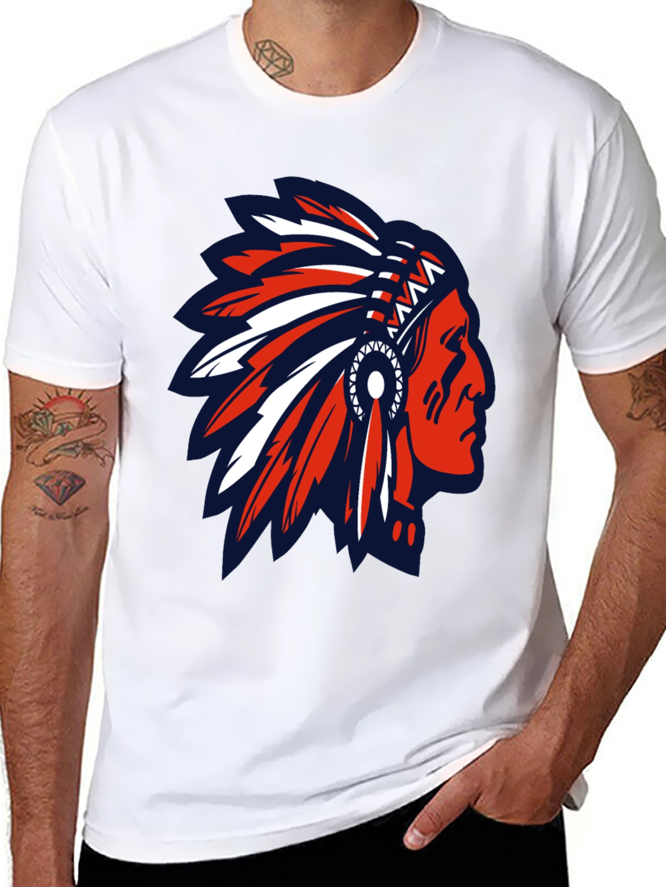 Native American Headdress Graphic Tee - Black