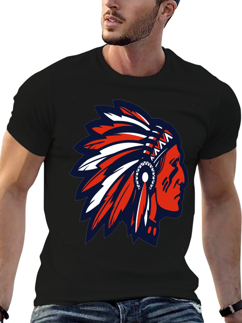 Native American Headdress Graphic Tee - Black