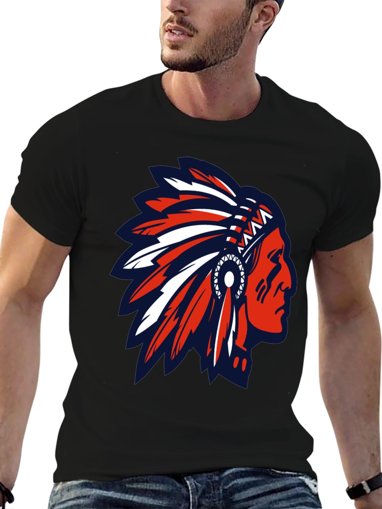 Native American Headdress Graphic Tee - Black