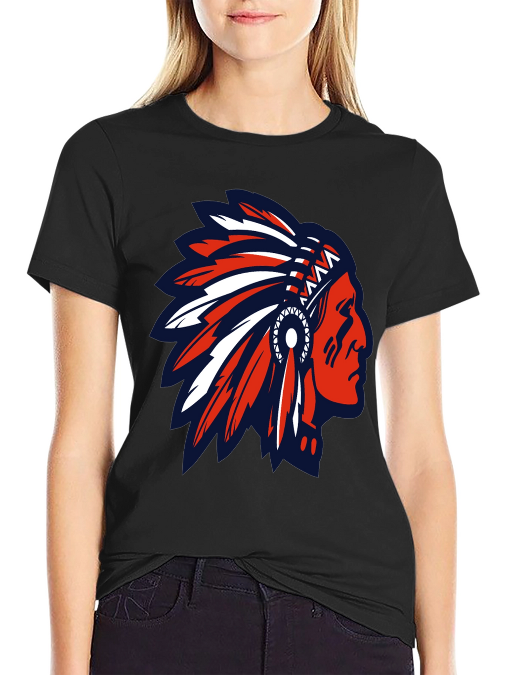 Native American Headdress Graphic Tee - Black