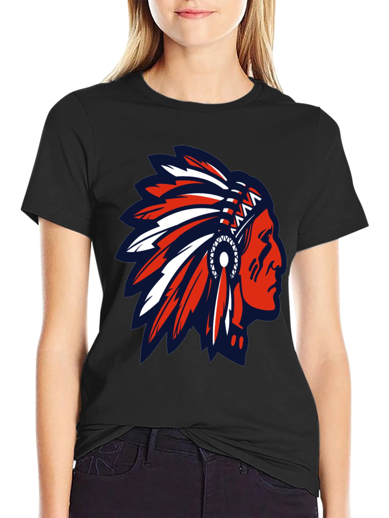Native American Headdress Graphic Tee - Black