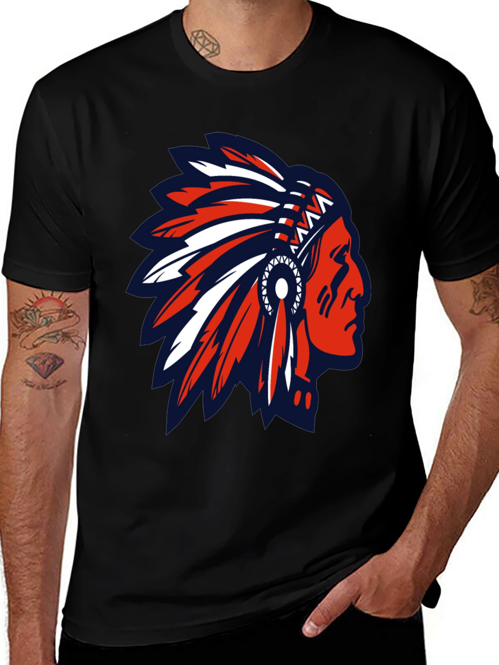 Native American Headdress Graphic Tee - Black