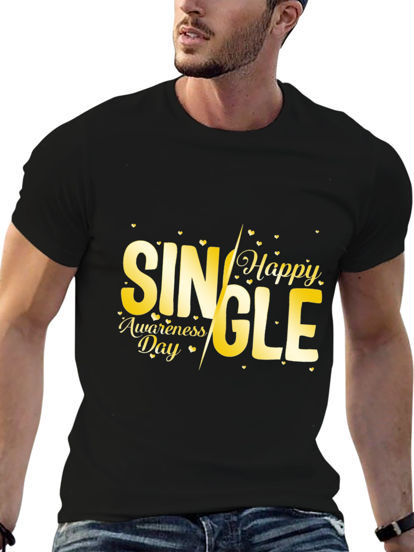 Single Awareness Day T-Shirt - Black -  Fun Novelty Tee