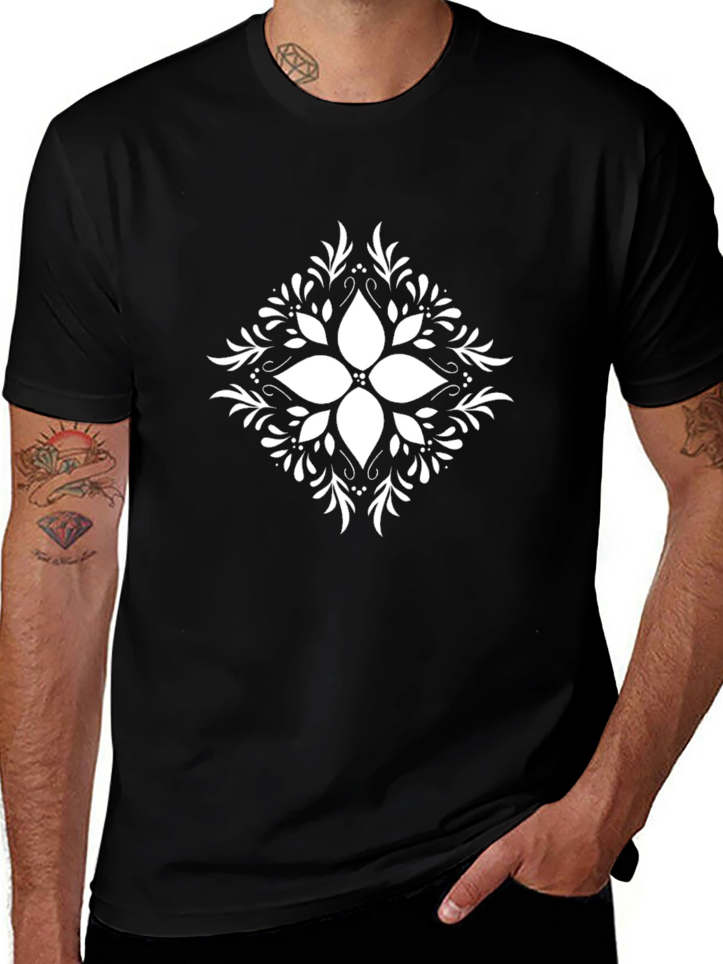 Elegant Black T-Shirt with Floral Print