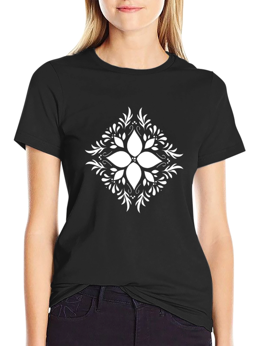 Elegant Black T-Shirt with Floral Print