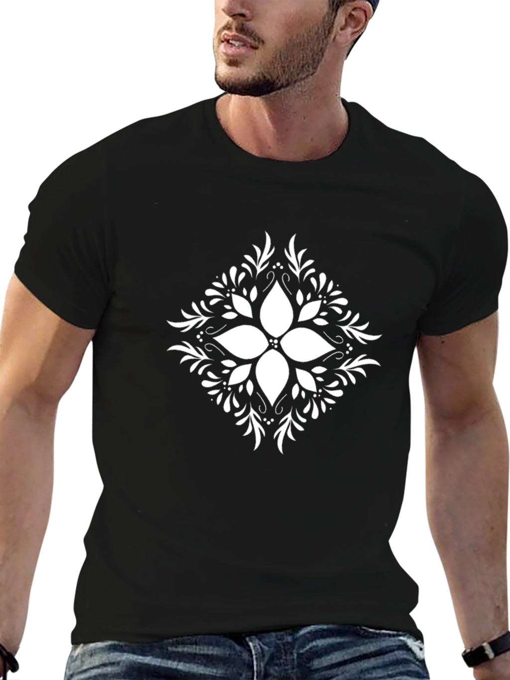 Elegant Black T-Shirt with Floral Print