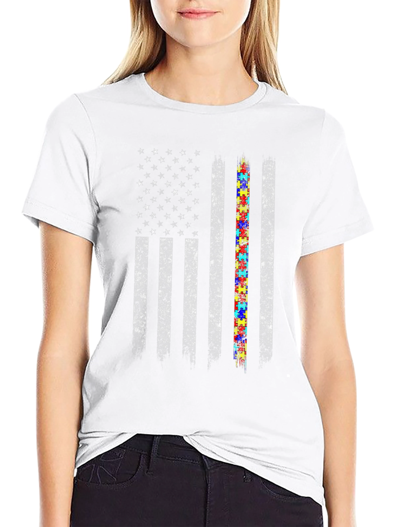 Autism Awareness American Flag T-Shirt
