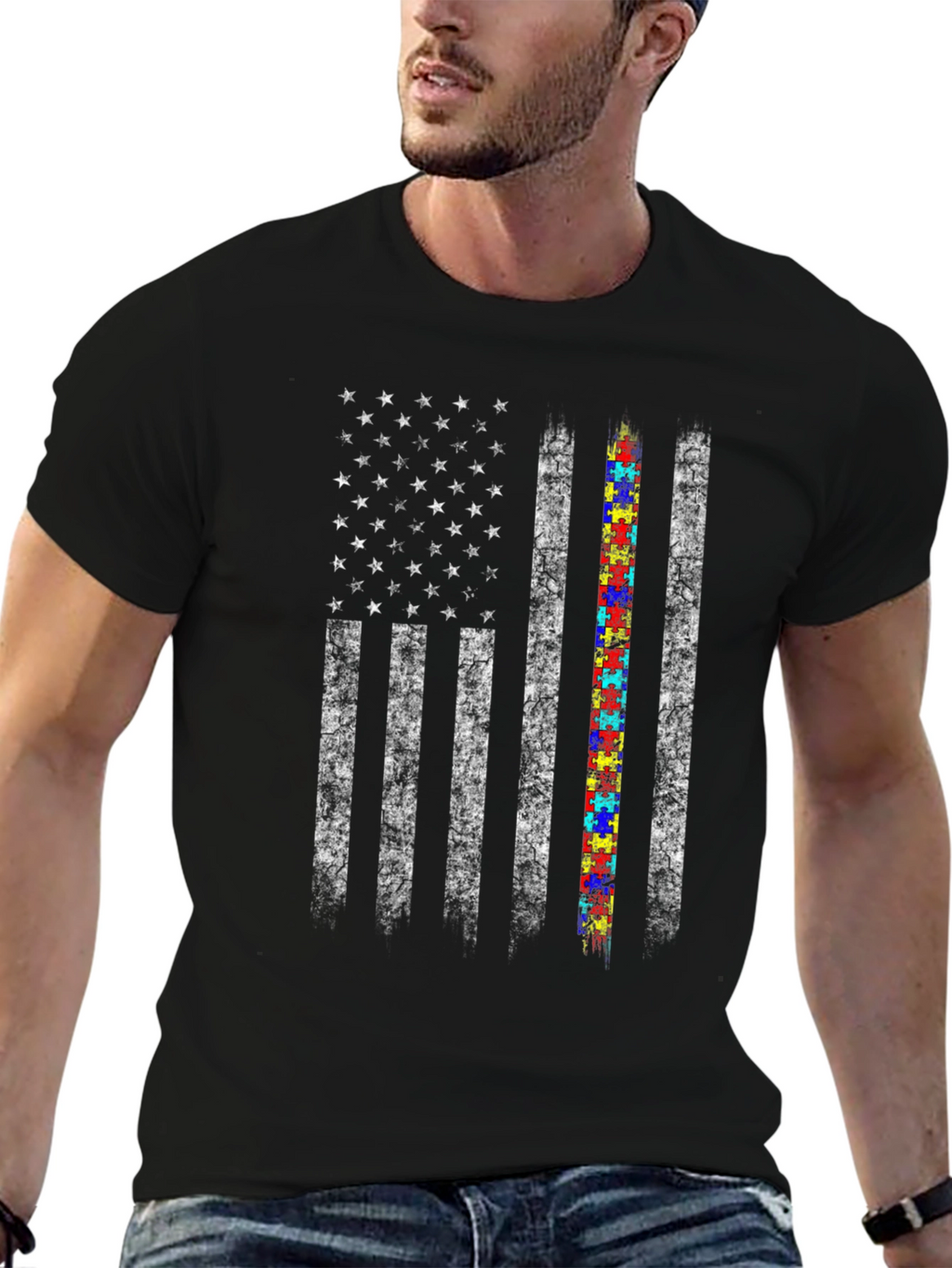 Autism Awareness American Flag T-Shirt