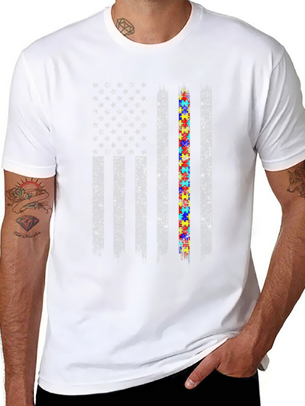 Autism Awareness American Flag T-Shirt
