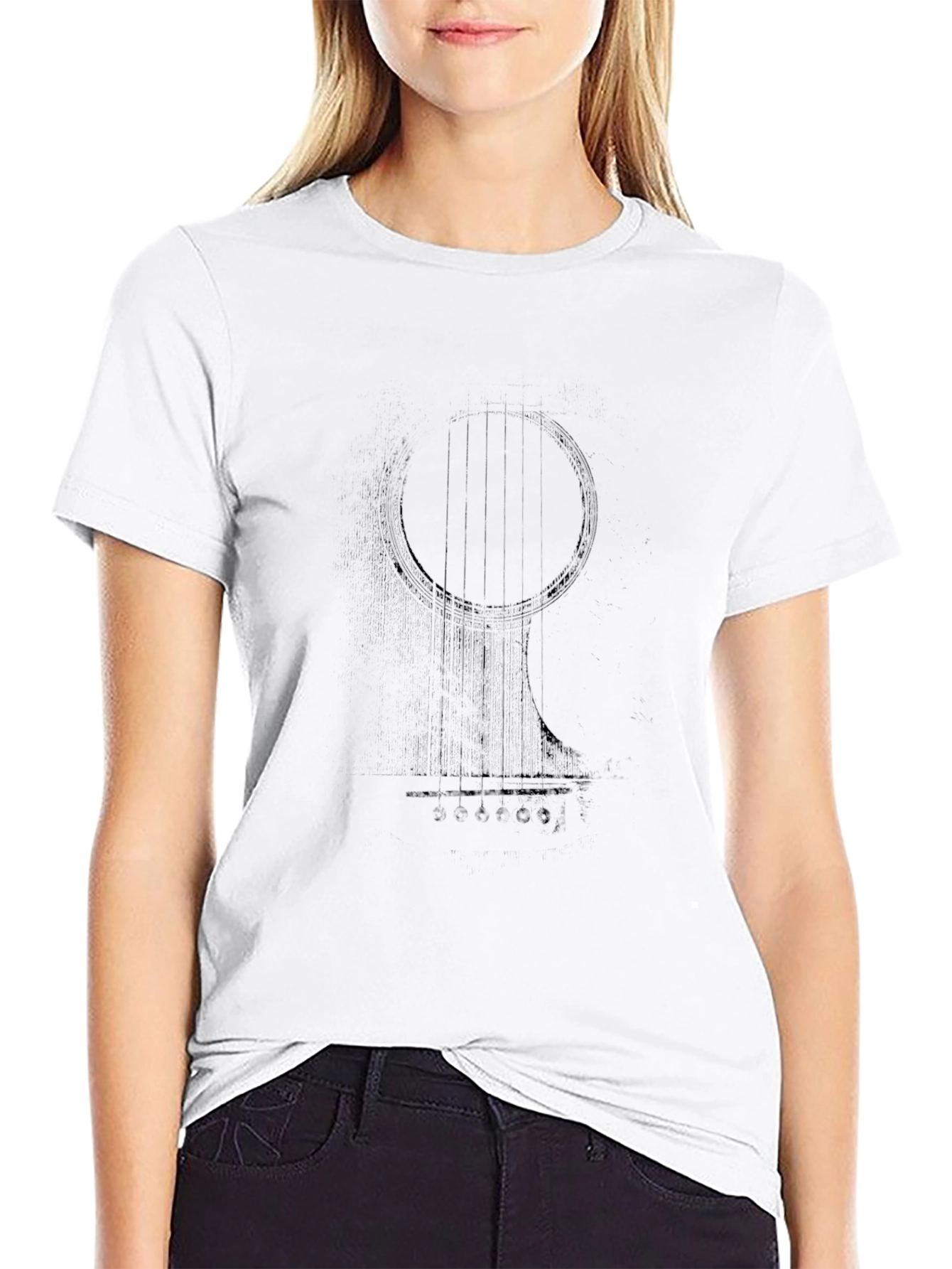 Abstract Guitar Graphic Tee - Black Cotton Blend