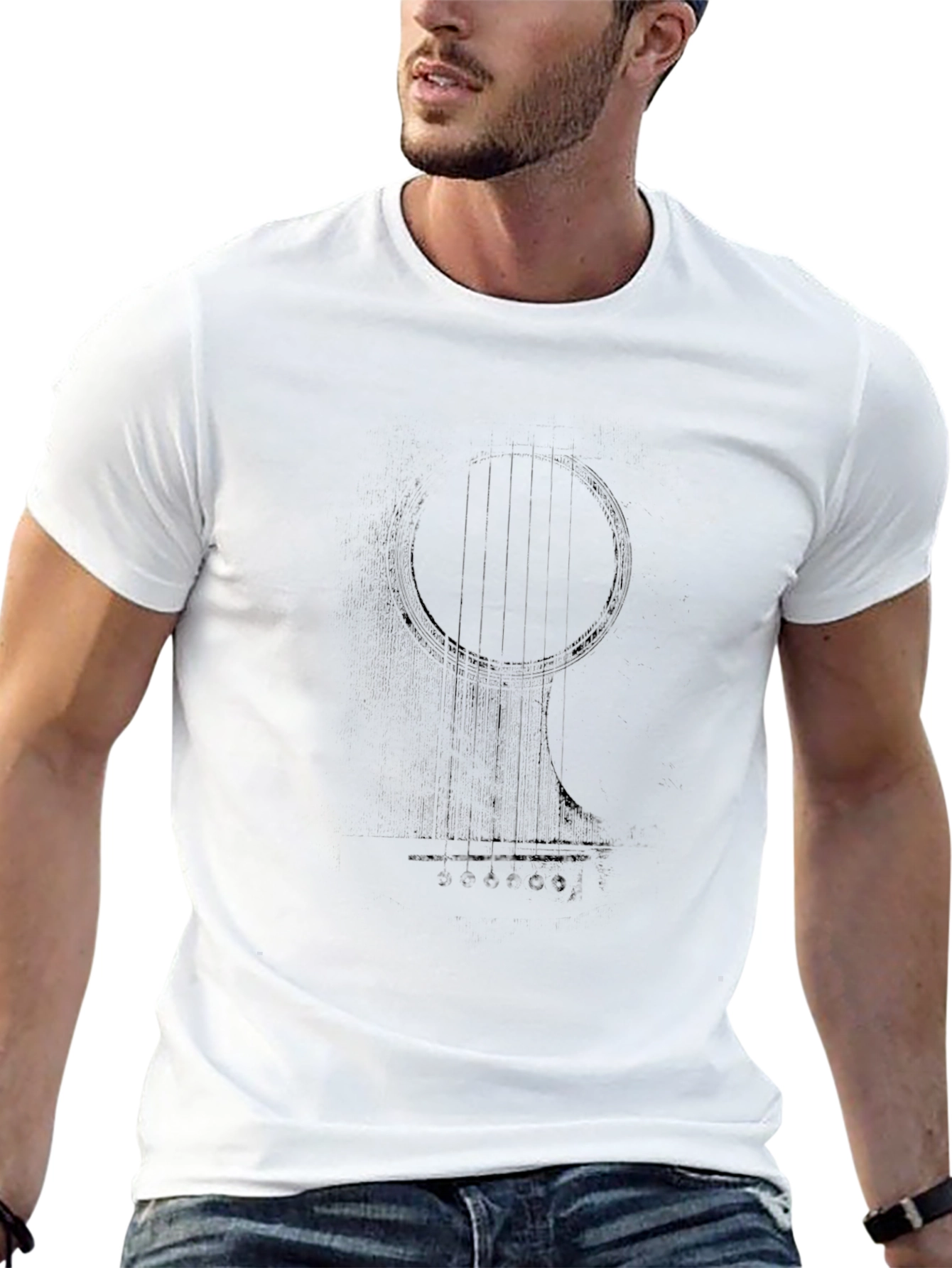 Abstract Guitar Graphic Tee - Black Cotton Blend