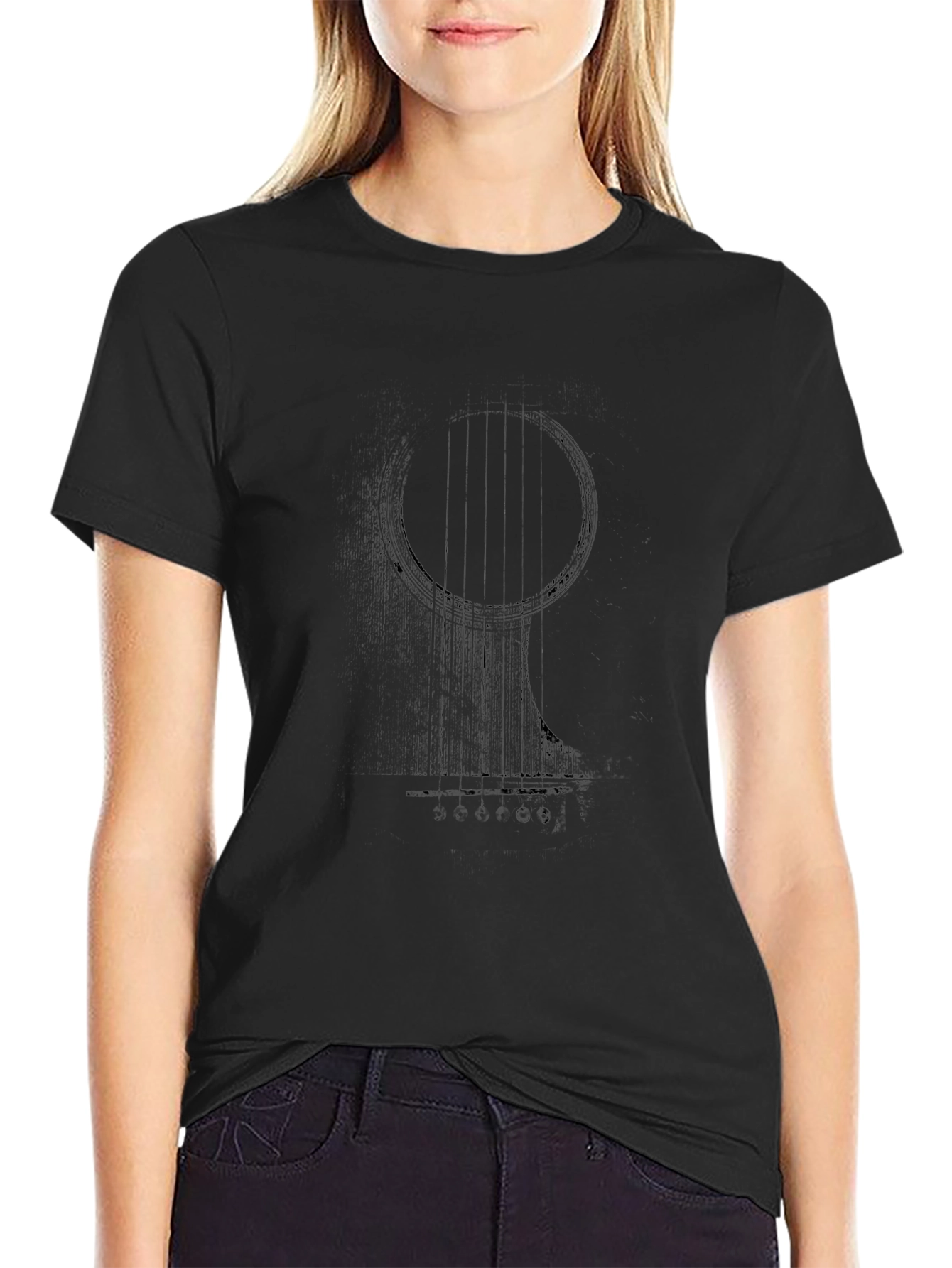 Abstract Guitar Graphic Tee - Black Cotton Blend