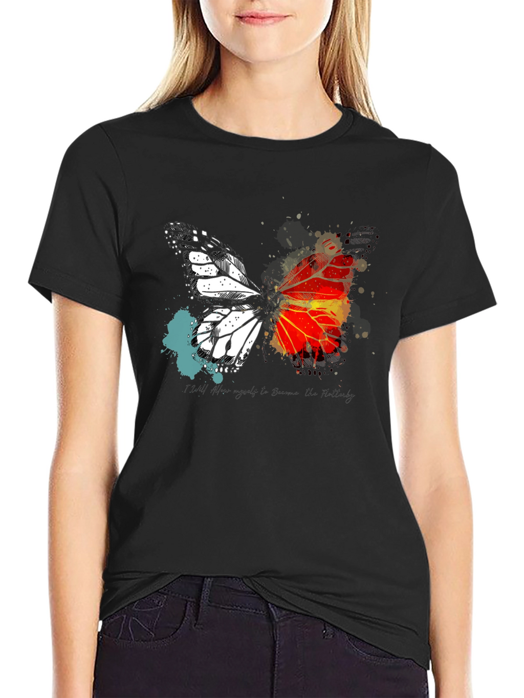 Butterfly Graphic Print Crew Neck T-Shirt