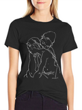 Abstract Line Art Graphic Tee - Black