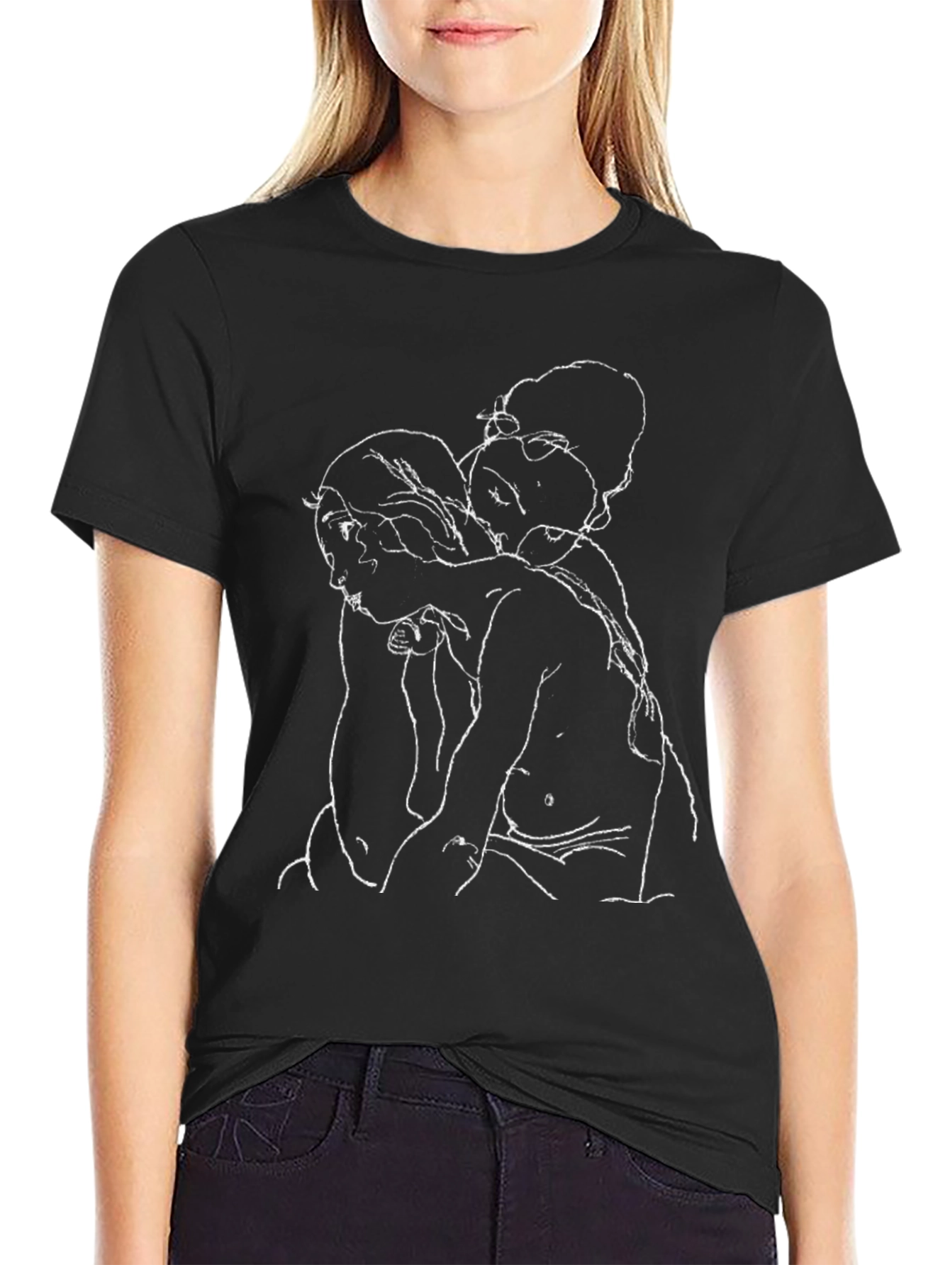 Abstract Line Art Graphic Tee - Black