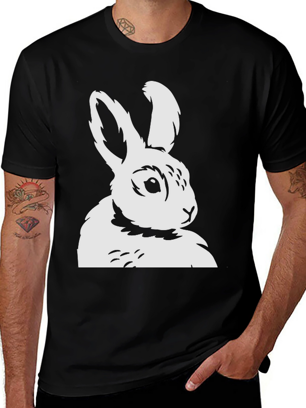 Bunny Graphic Tee - Black Cotton T-Shirt