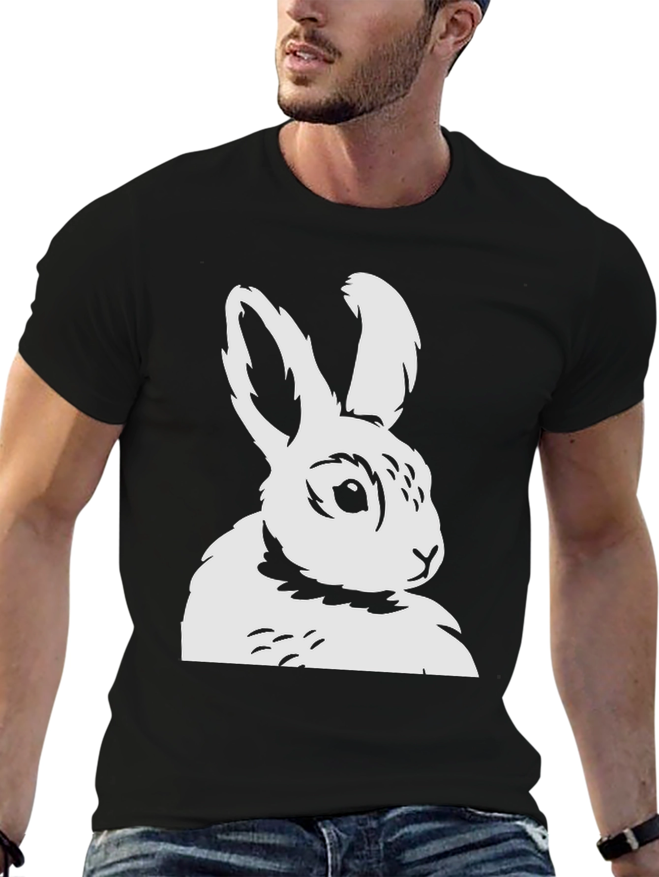 Bunny Graphic Tee - Black Cotton T-Shirt
