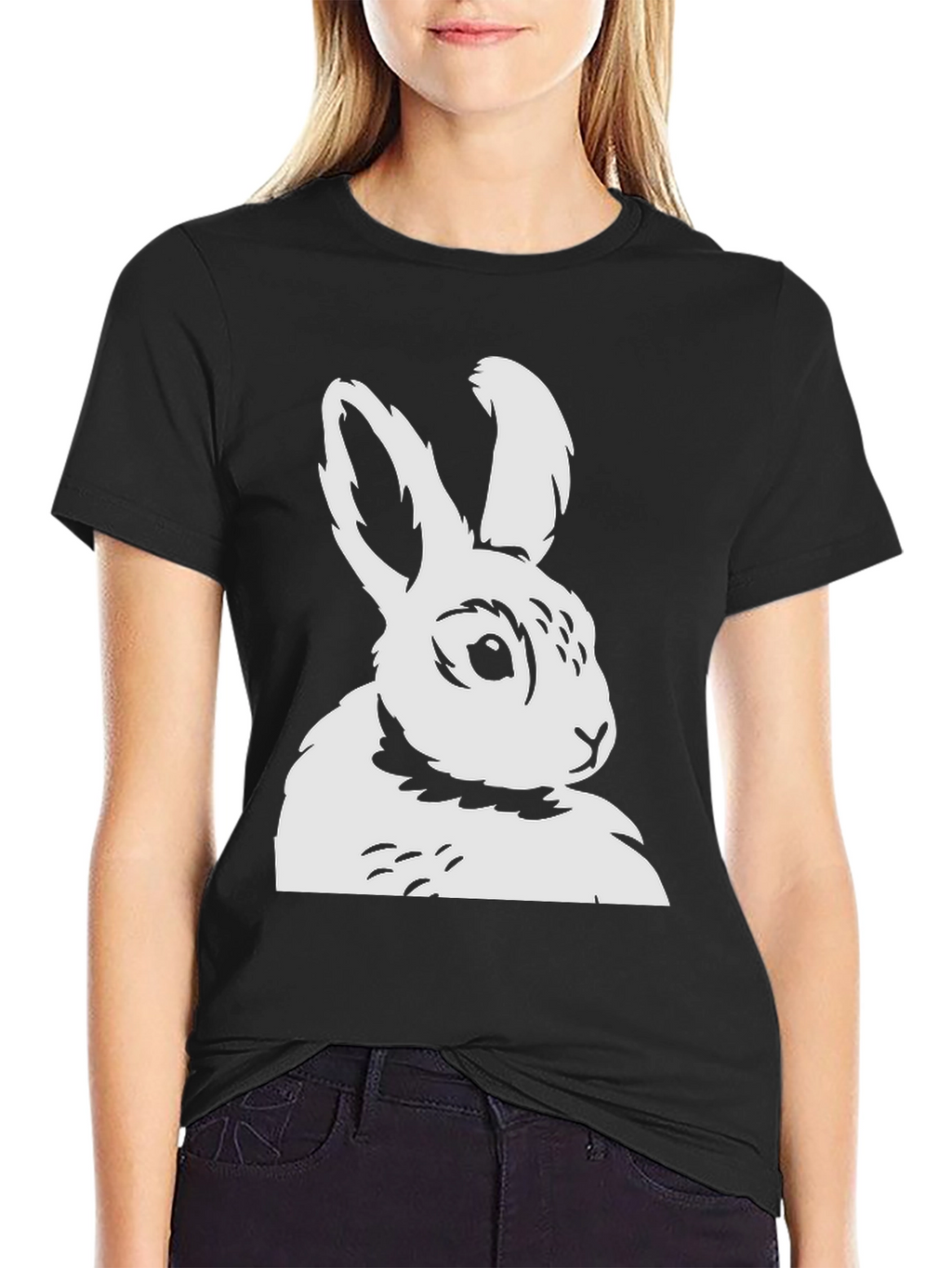 Bunny Graphic Tee - Black Cotton T-Shirt