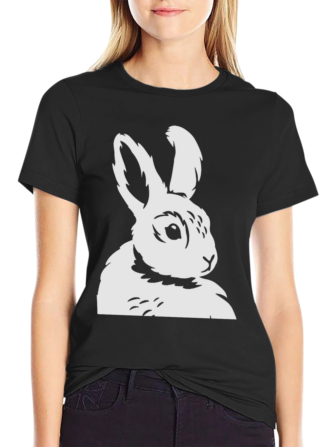 Bunny Graphic Tee - Black Cotton T-Shirt
