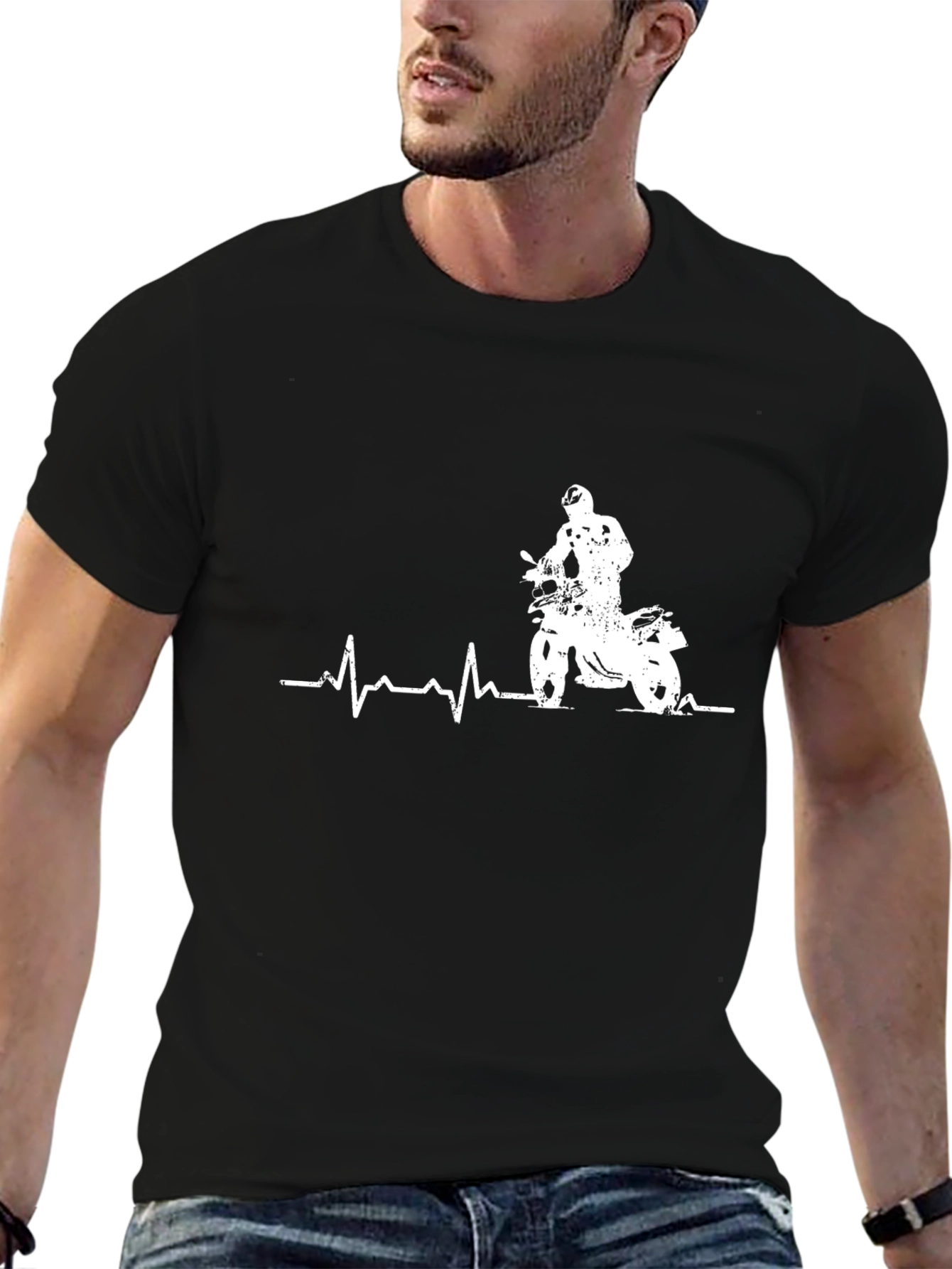 Motorcycle Heartbeat Graphic T-Shirt - Ride On!