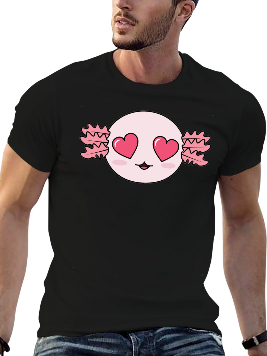 Axolotl Heart Eyes T-Shirt - Kawaii Black Tee