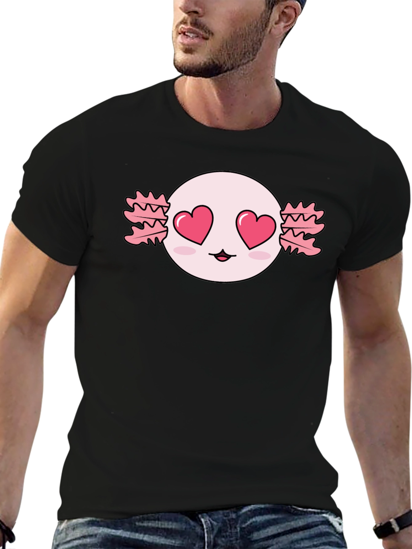 Axolotl Heart Eyes T-Shirt - Kawaii Black Tee