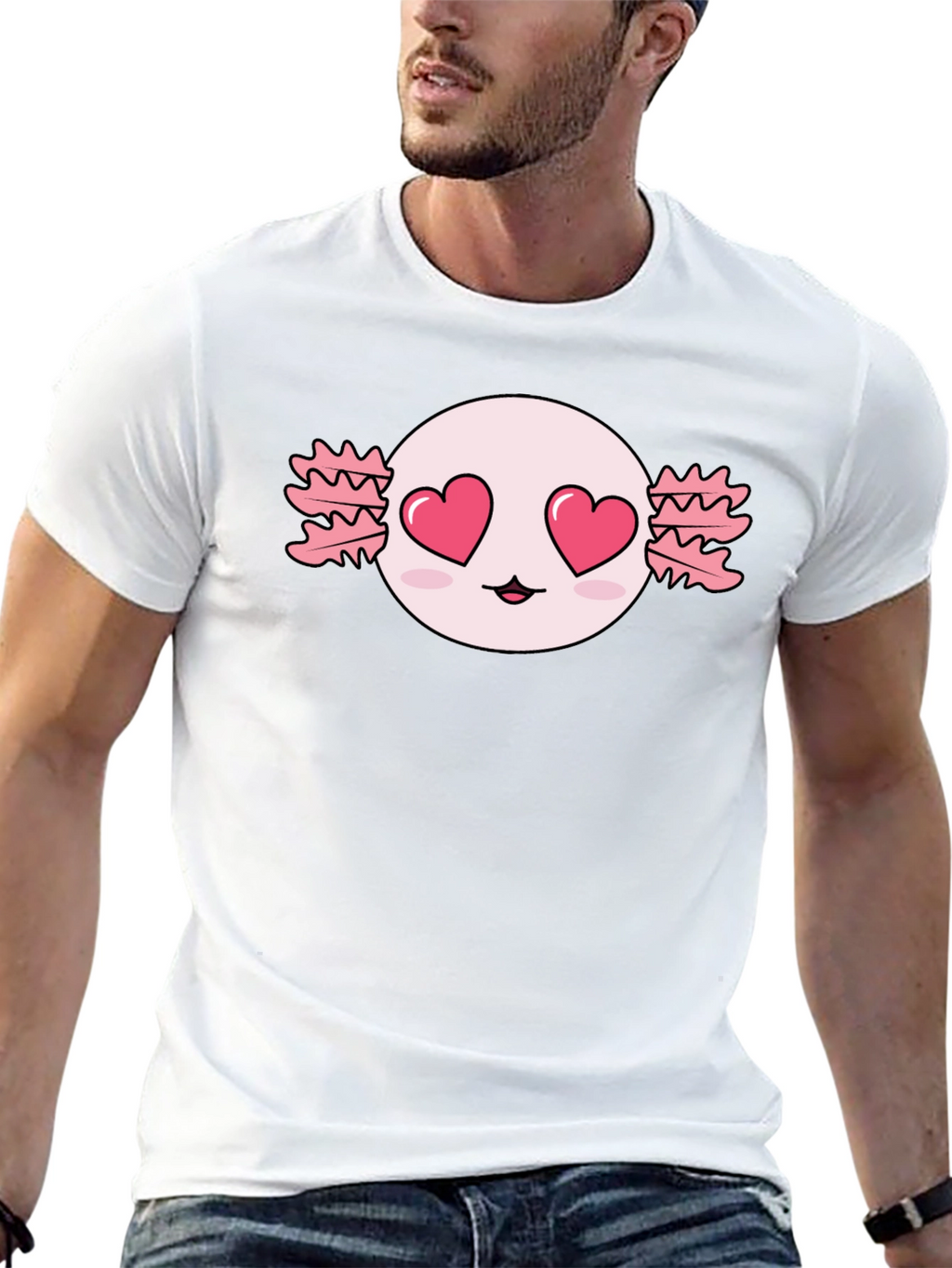 Axolotl Heart Eyes T-Shirt - Kawaii Black Tee