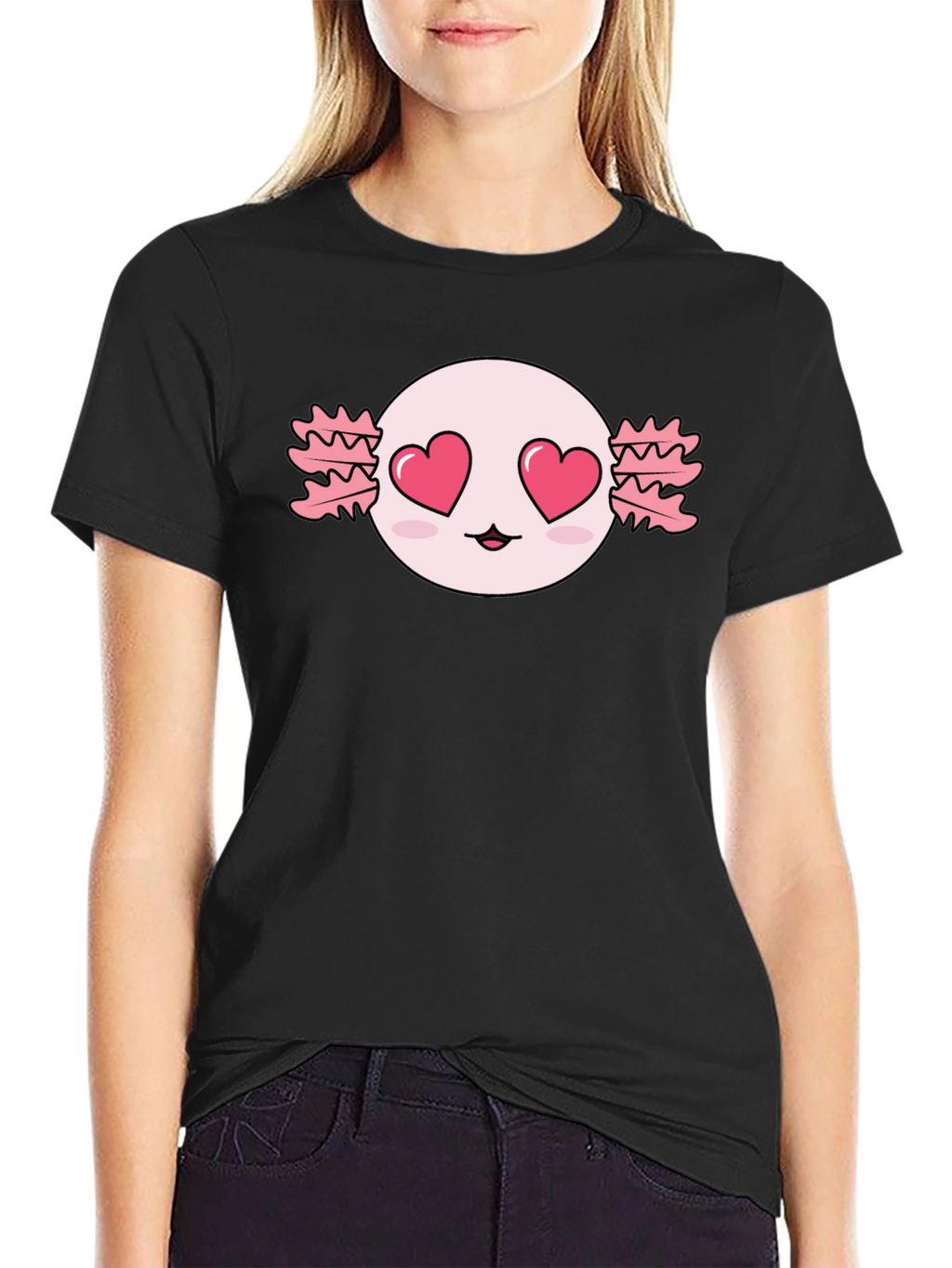Axolotl Heart Eyes T-Shirt - Kawaii Black Tee