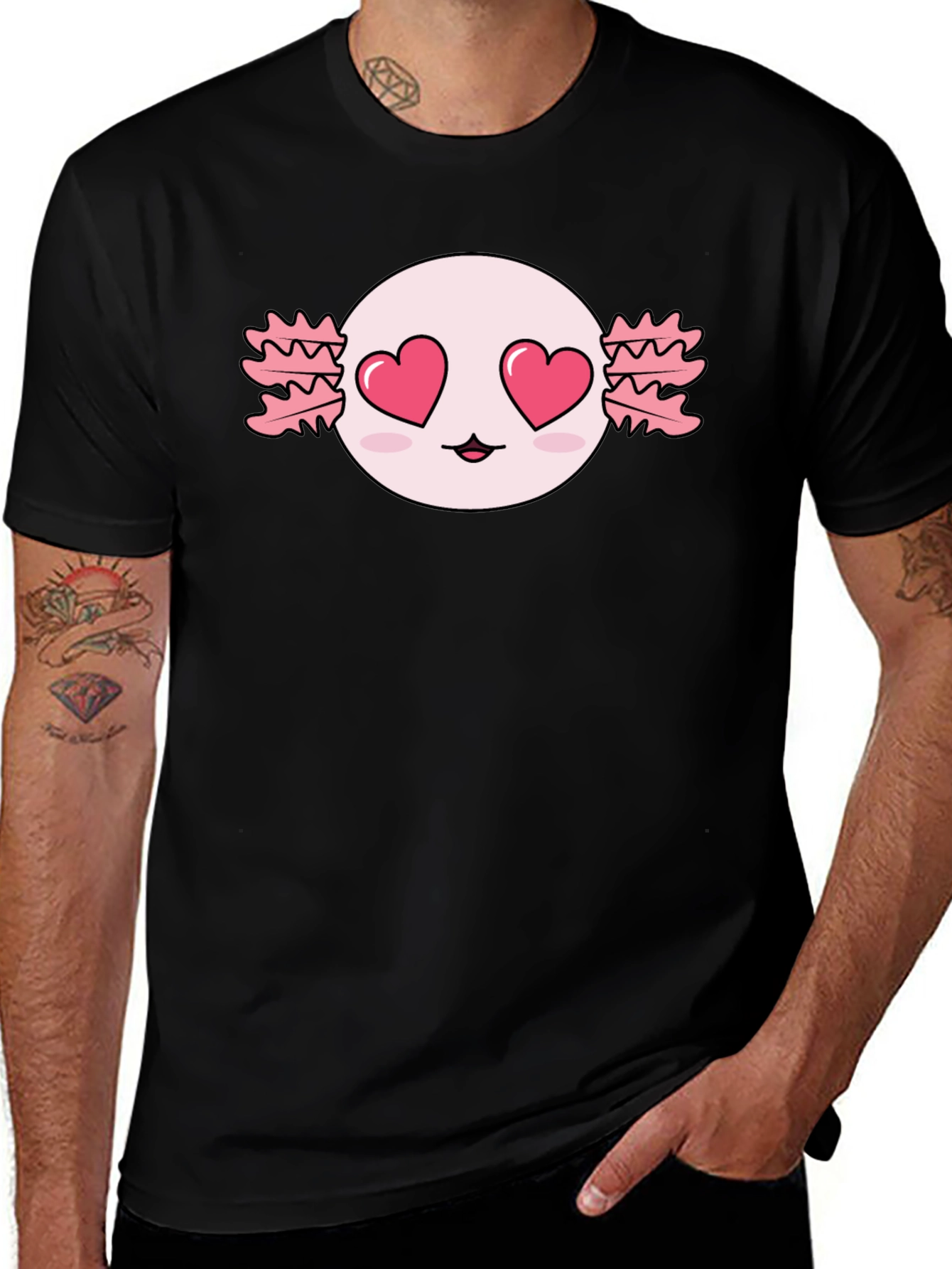 Axolotl Heart Eyes T-Shirt - Kawaii Black Tee