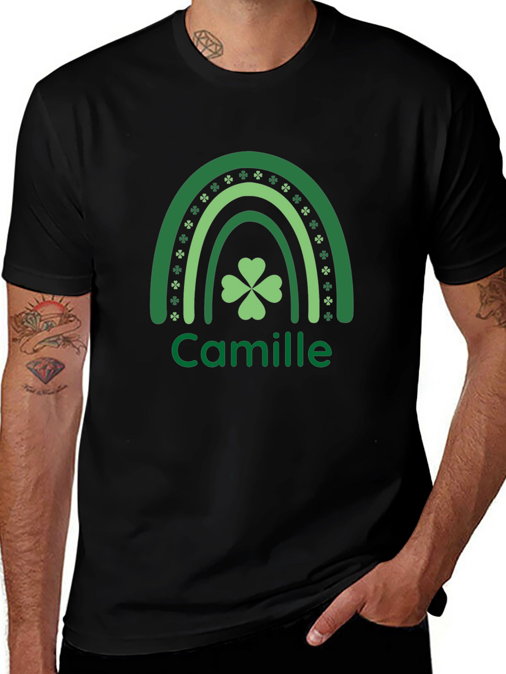 Camille St. Patricks Day Shamrock Rainbow Personalized T-Shirt