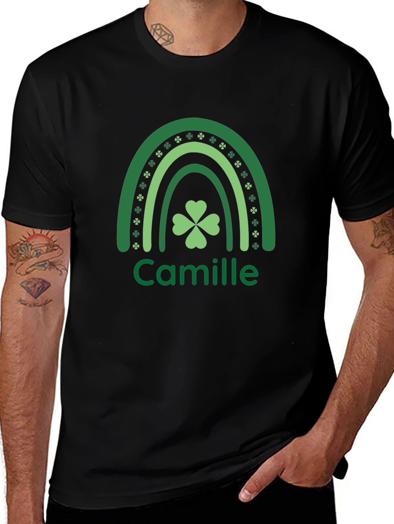 Camille St. Patricks Day Shamrock Rainbow Personalized T-Shirt