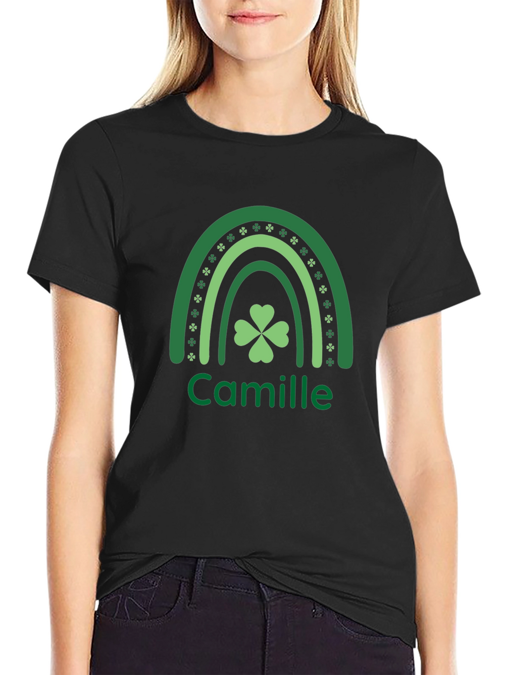 Camille St. Patricks Day Shamrock Rainbow Personalized T-Shirt