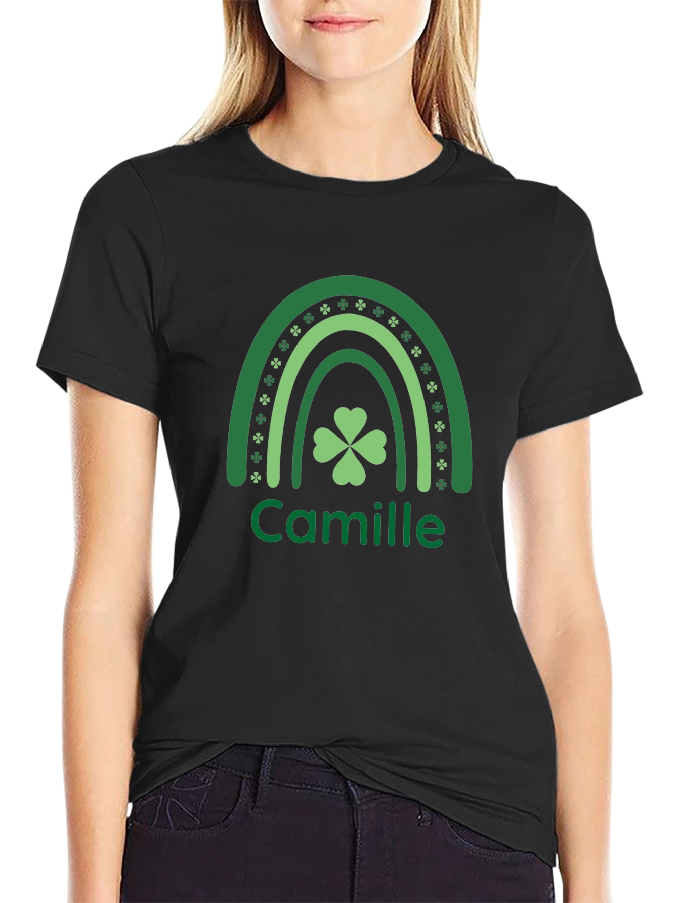 Camille St. Patricks Day Shamrock Rainbow Personalized T-Shirt
