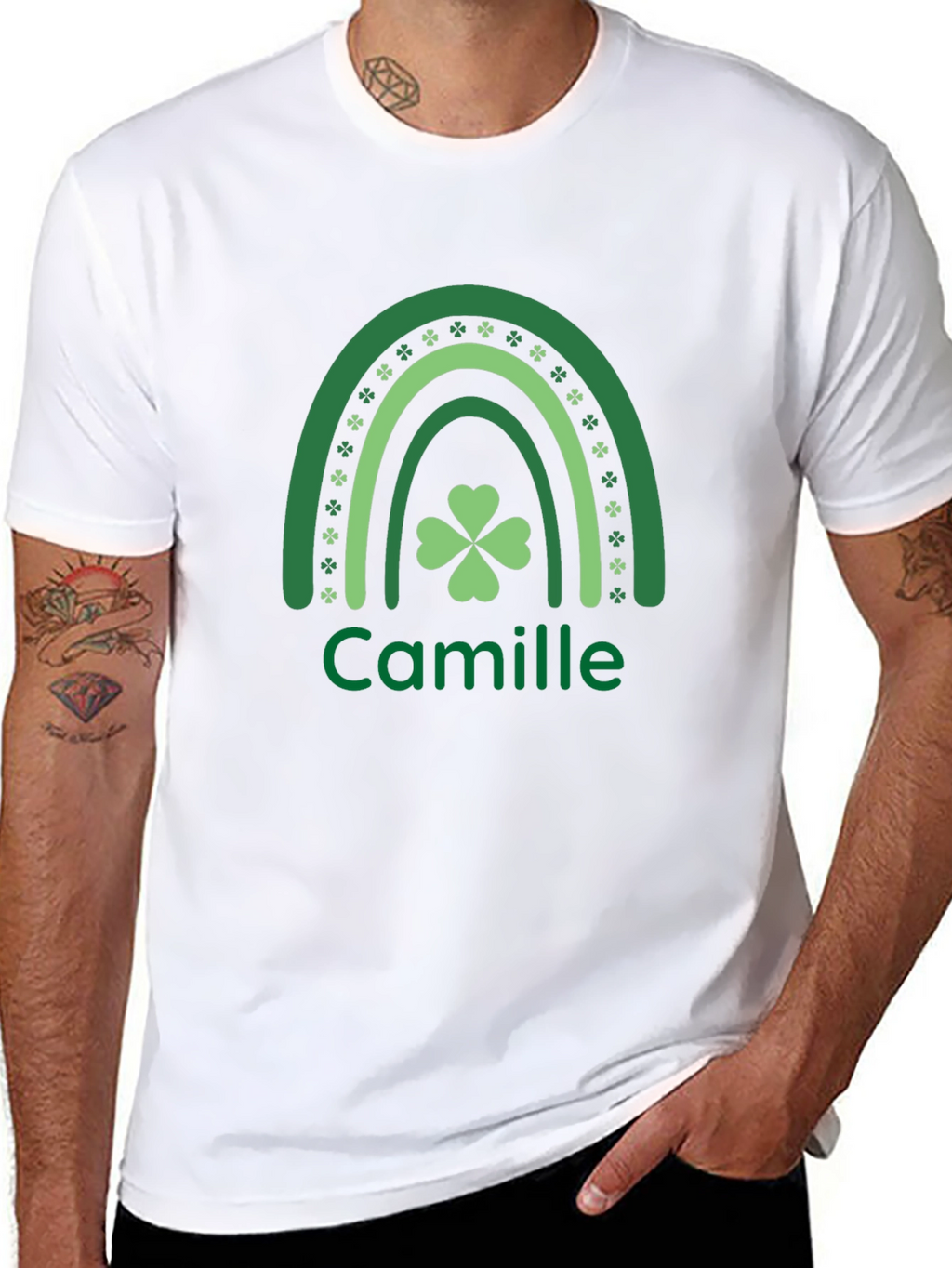 Camille St. Patricks Day Shamrock Rainbow Personalized T-Shirt