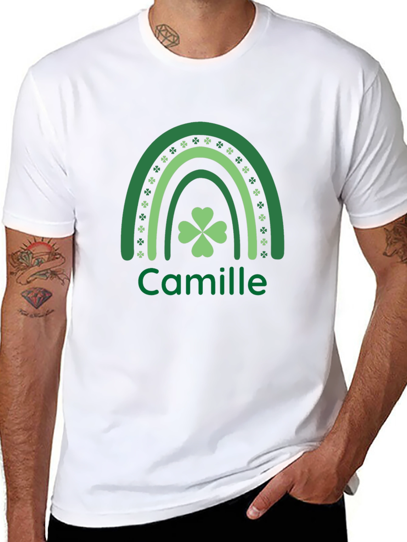 Camille St. Patricks Day Shamrock Rainbow Personalized T-Shirt