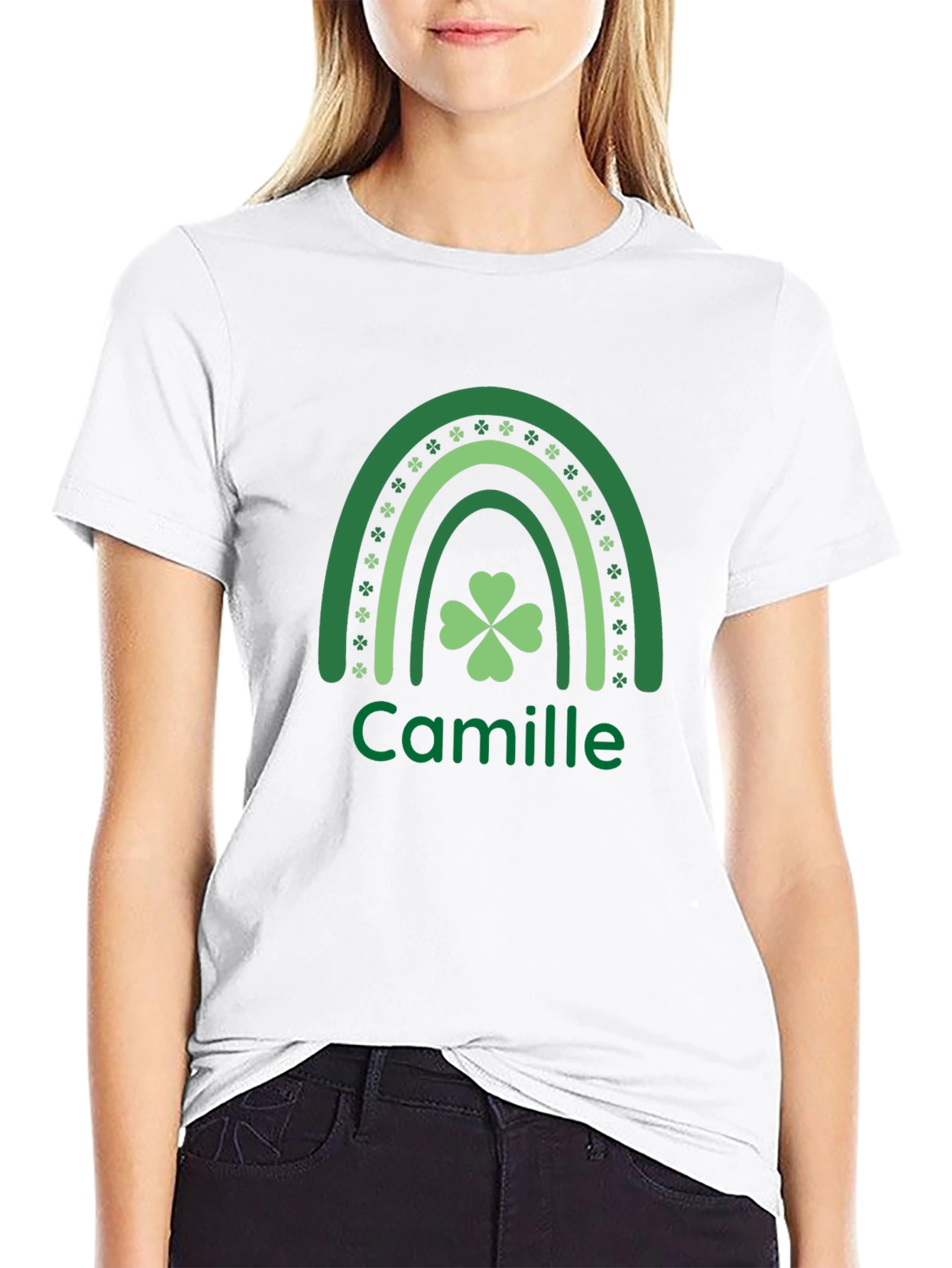 Camille St. Patricks Day Shamrock Rainbow Personalized T-Shirt